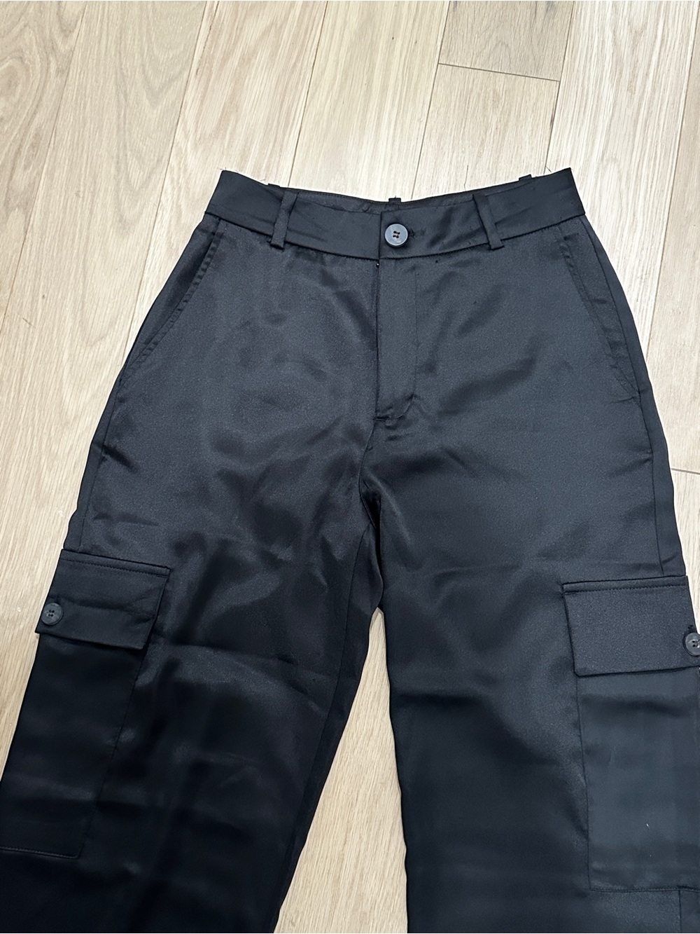 Zara Black Women's Cargo Pants with Buttoned Flap Pockets